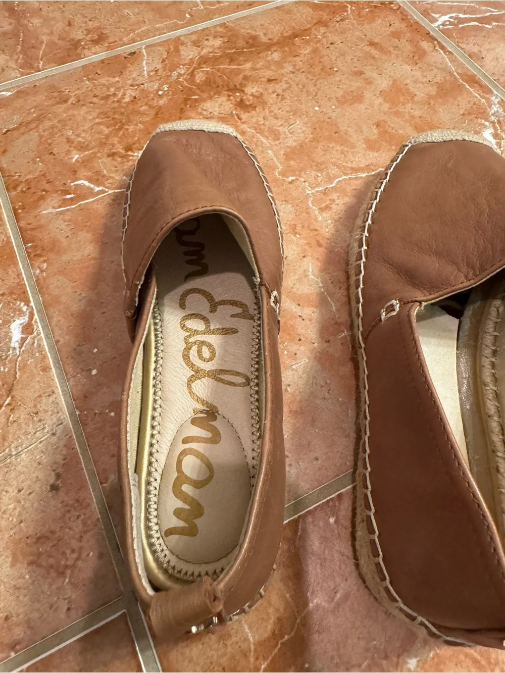 Sam Edelman Khloe Carmel Brown Soft Leather Espadrilles Slip On Size 6